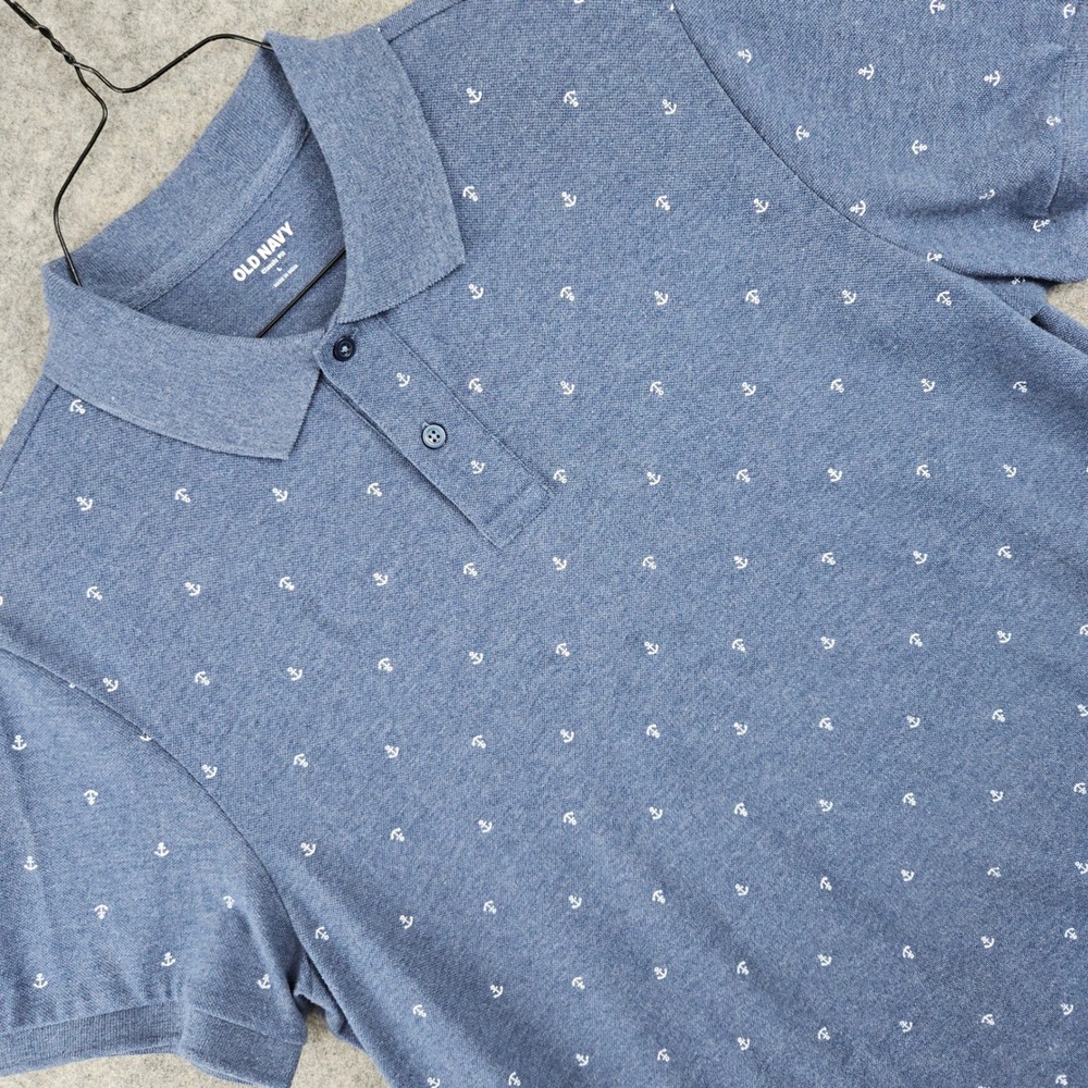 Old Navy Pique Polo Men's Large Blue Anchor Print Classic Fit Short Sleeve Knit